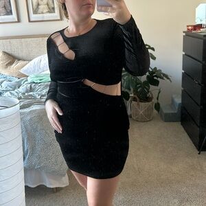 Rhinestone detail velvet mini dress
